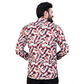 Men's cotton blended printed full sleeve multicolor shortkurta with mandarin neck and button closure on hanger